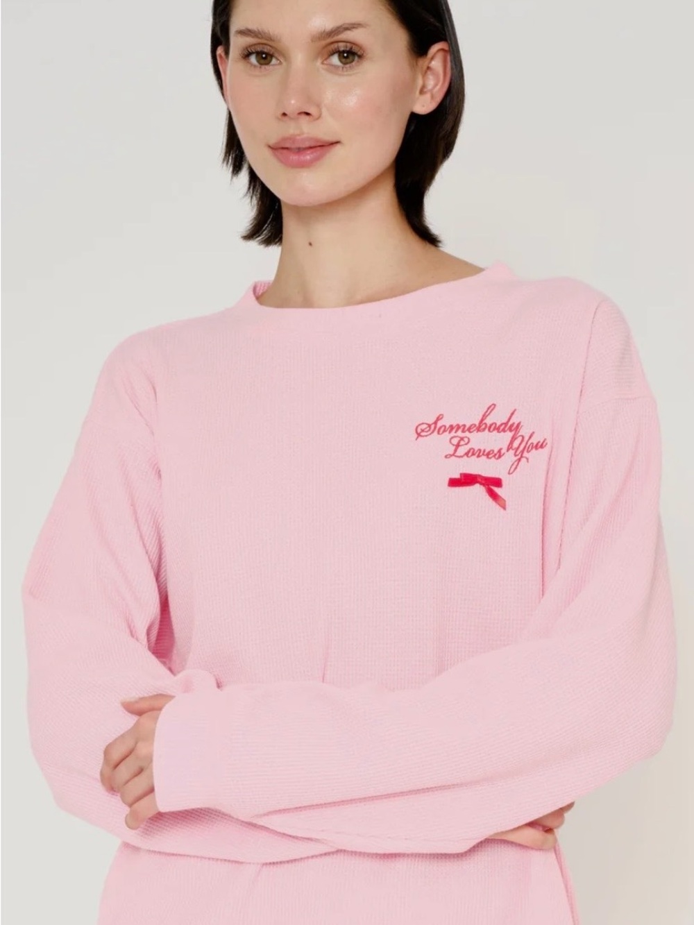 The Mayfair Group Somebody Loves You Pink Waffle Knit Women's Top